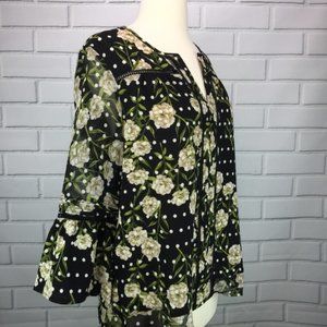 Fever Top Tunic Black Floral Boho Style Medium